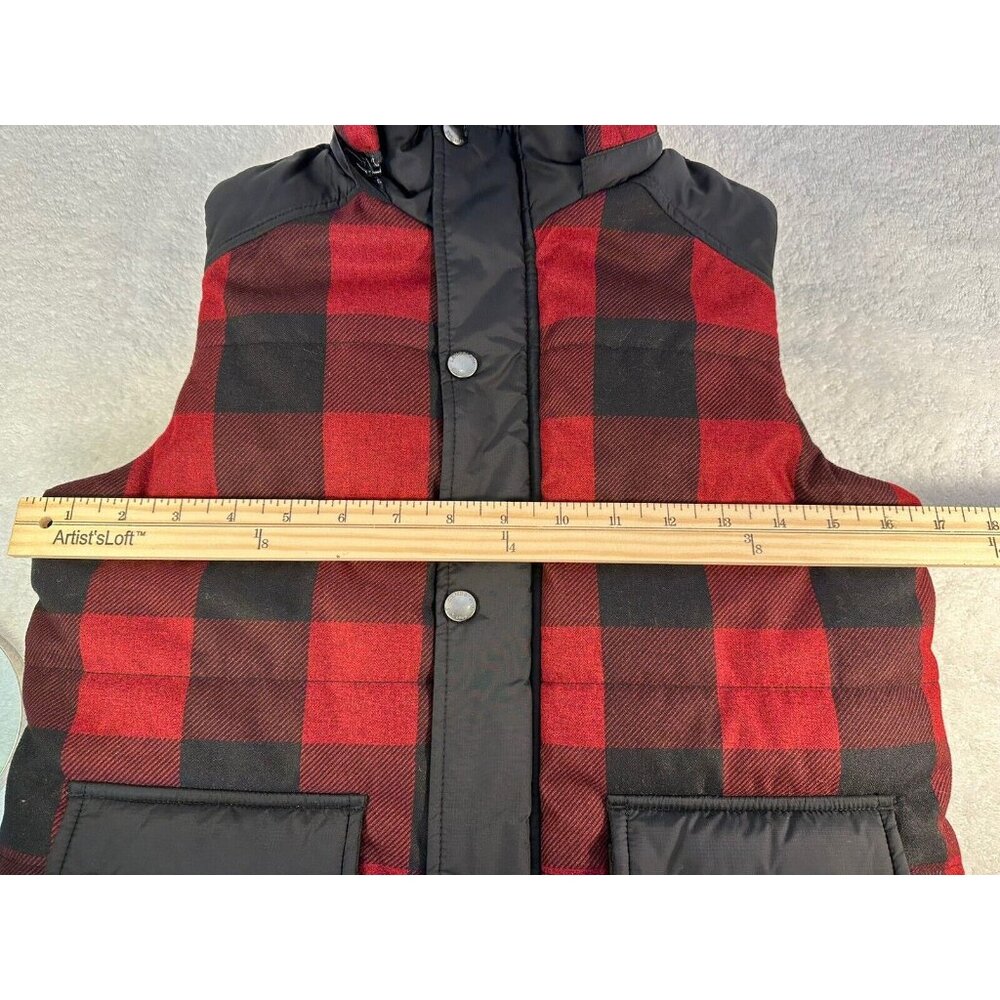 LANDS' END UNISEX  RED PLAID VEST W/HOODY SHERPA LINED Size 8- S PERFECT! - Picture 10 of 16